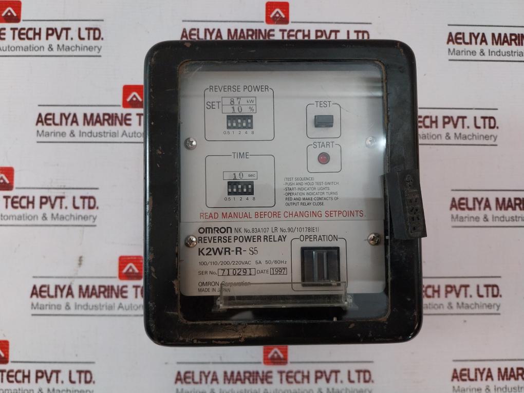 Omron K2Wr-r-s5 Reverse Power Relay 100/110/200/220Vac 5A 50/60Hz Used