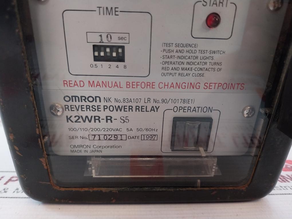 Omron K2Wr-r-s5 Reverse Power Relay 100/110/200/220Vac 5A 50/60Hz