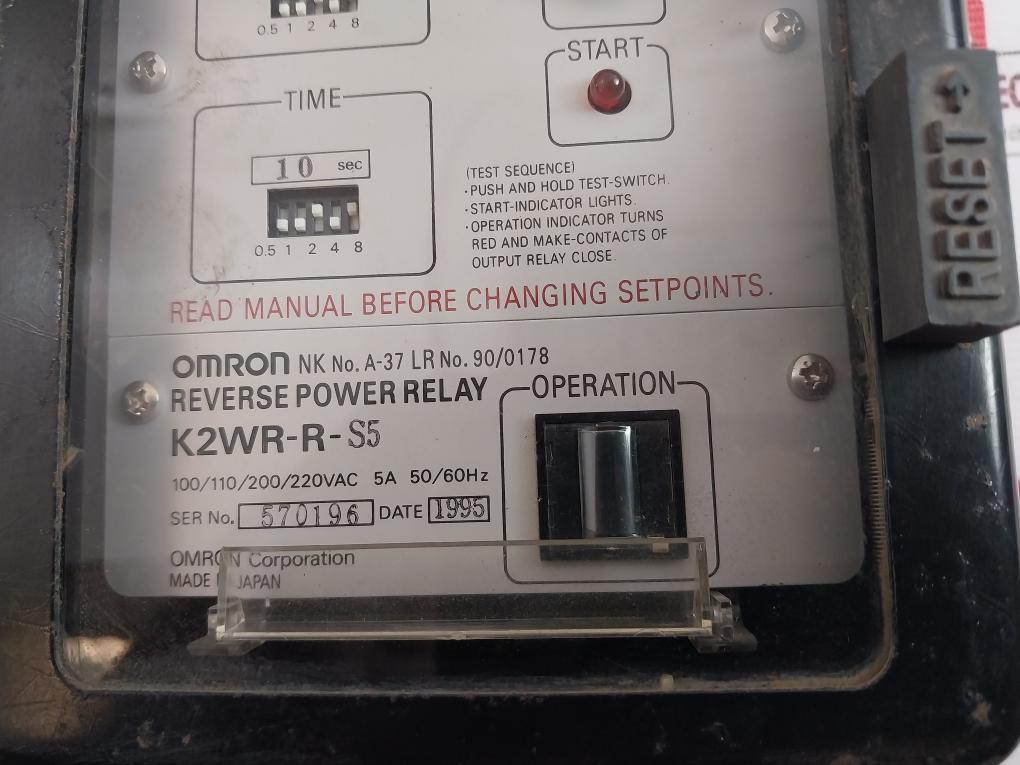 Omron K2Wr-r-s5 Reverse Power Relay 100/110/200/220Vac 5A 50/60Hz