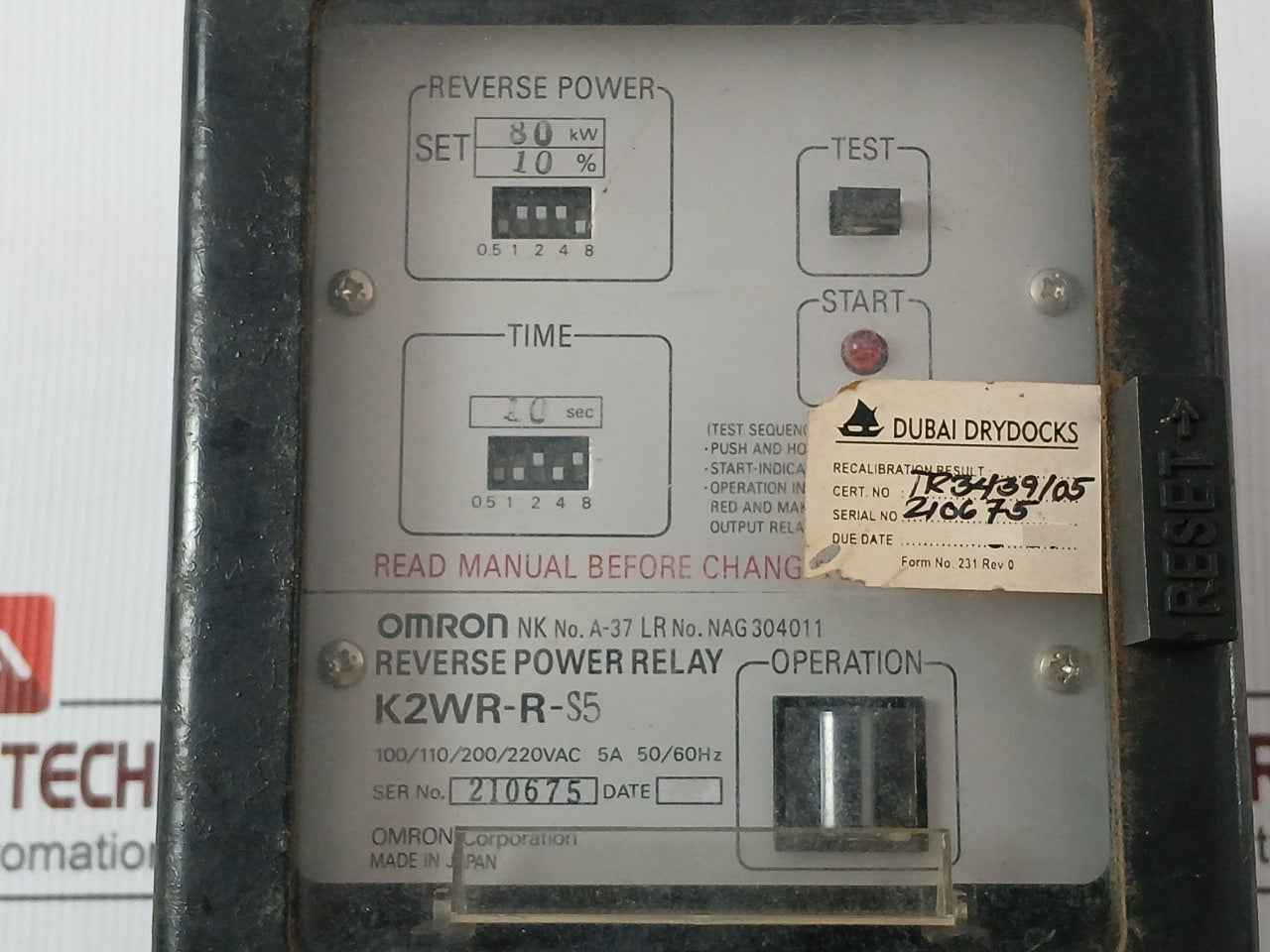 Omron K2Wr-r-s5 Reverse Power Relay 5A 50/60Hz