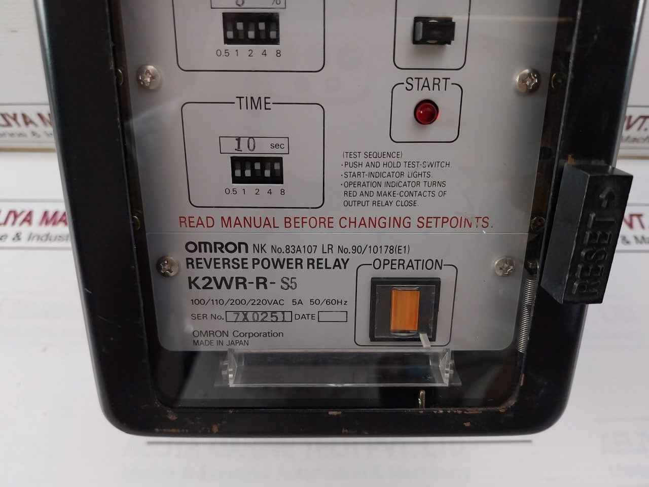 Omron K2Wr-r-s5 Reverse Power Relay 5A 50/60Hz 10 Sec