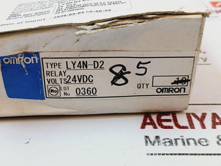 Omron Ly4n-d2 Plug-in Relay 24vdc 10a 110vac~/ 10a 240vac
