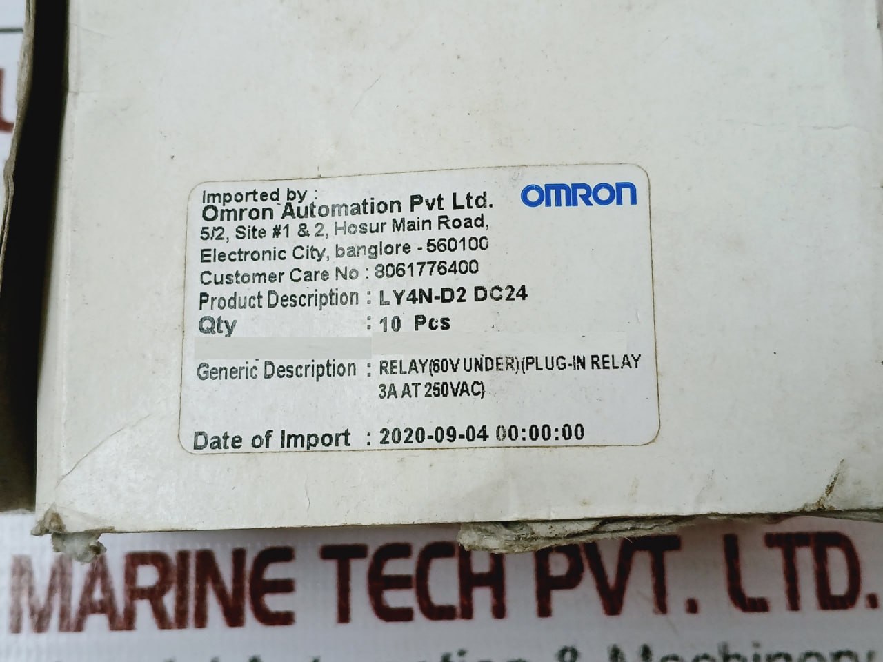 Omron Ly4n-d2 Plug-in Relay 24vdc 10a 110vac~/ 10a 240vac