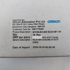 Omron My2N-d2-gs Miniature Power Relay 24Vdc 7A 30Vdc 7A 250Vac