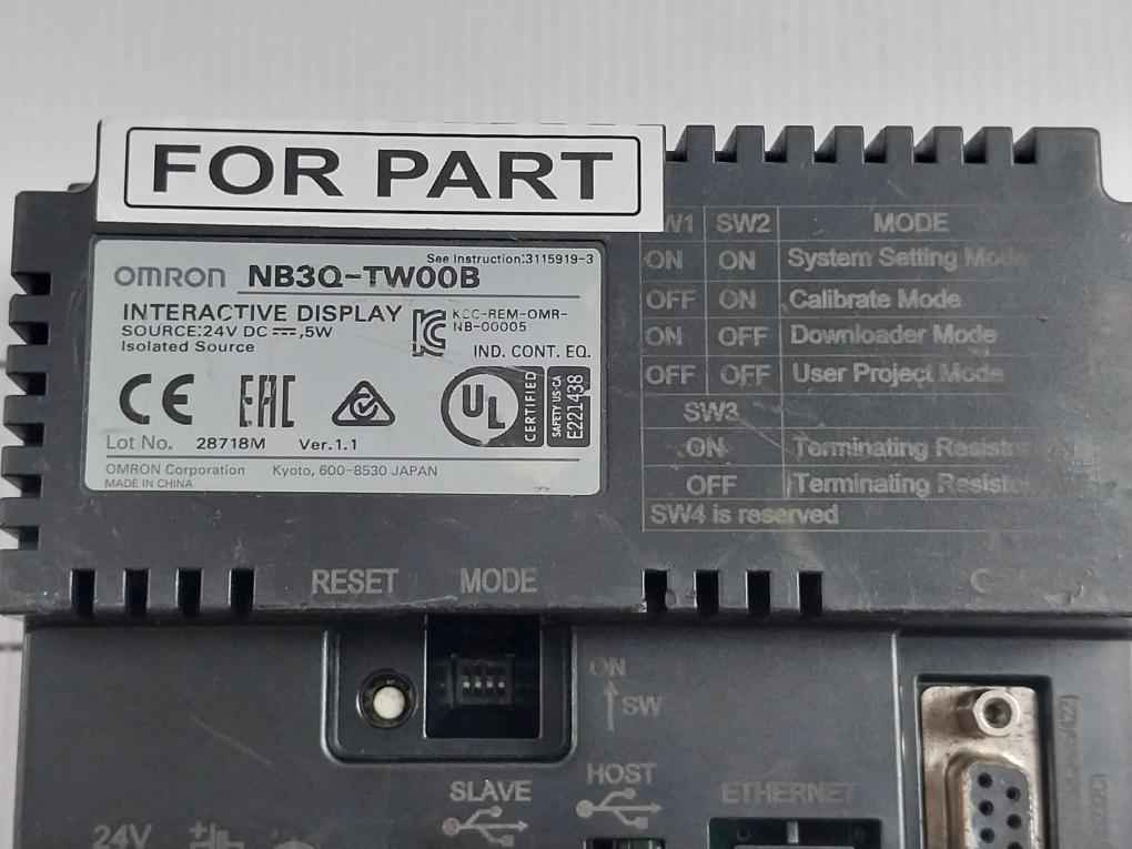 Omron Nb3Q-tw00B Interactive Display (Hmi) Panel 24V Dc 5W (Not Working)
