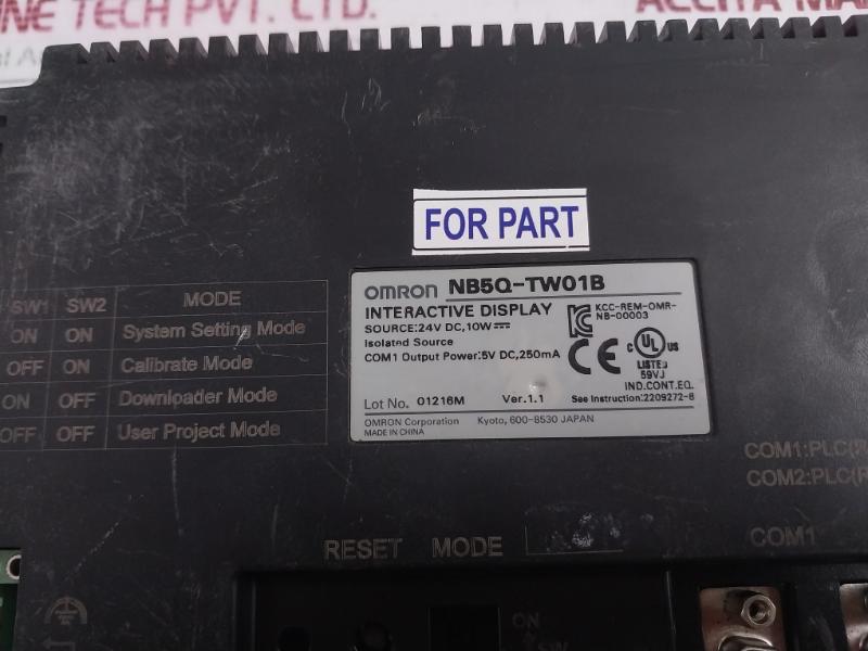 Omron Nb5Q-tw01B Hmi Operator Panel 24V Dc 10W Ver 1.1 5V Dc 250Ma