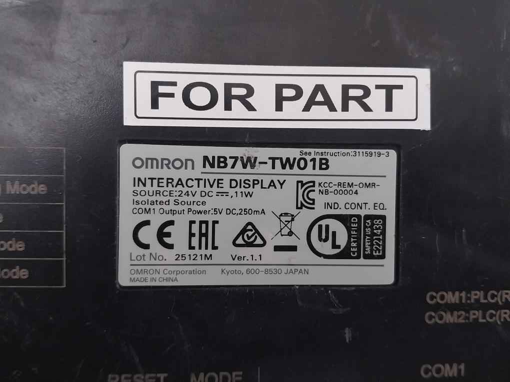 Omron Nb7W-tw01B Interactive Display 24V Dc 11W Ver 1.1 (Not Working)