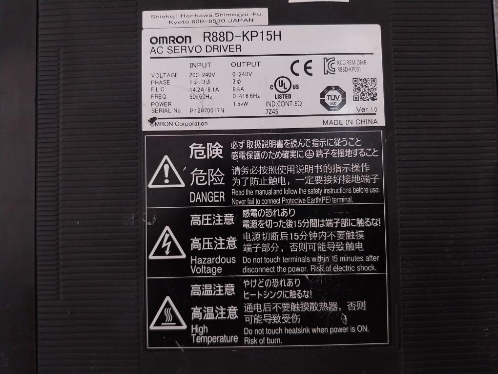 Omron R88D-kp15H Ac Servo Driver 200V 1.5W 50/60Hz