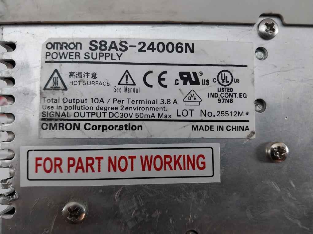 Omron S8As-24006N Smart Power Supply Ac100-240V 50/60Hz 3.8A (Not Working)