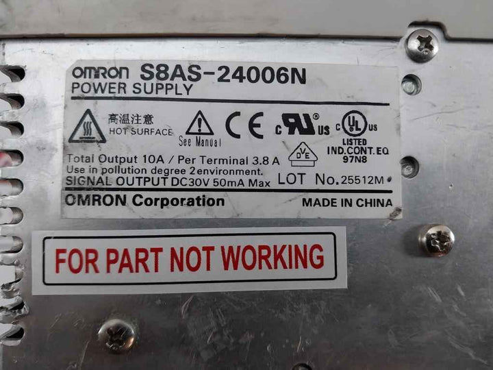 Omron S8As-24006N Smart Power Supply Ac100-240V 50/60Hz 3.8A (Not Working)