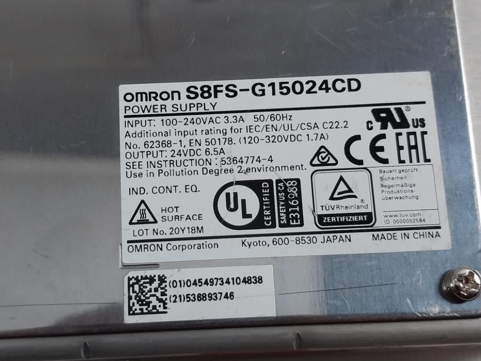 Omron S8Fs-g15024Cd Switching Mode Power Supply 24Vdc 6.5A
