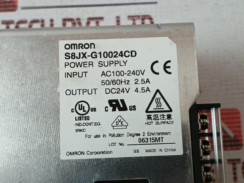 Omron S8Jx-g10024Cd Ac/Dc Din Rail Supply 24V 100W Ac100-240V Dc24V 4.5A