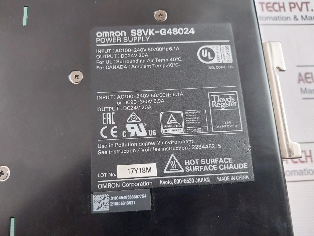 Omron S8Vk-g48024 Power Supply Output Dc24V 20A