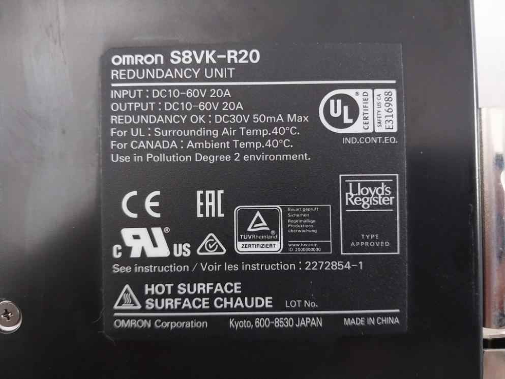 Omron S8Vk-r20 Redundancy Unit Dc10-60V 20A 40°C