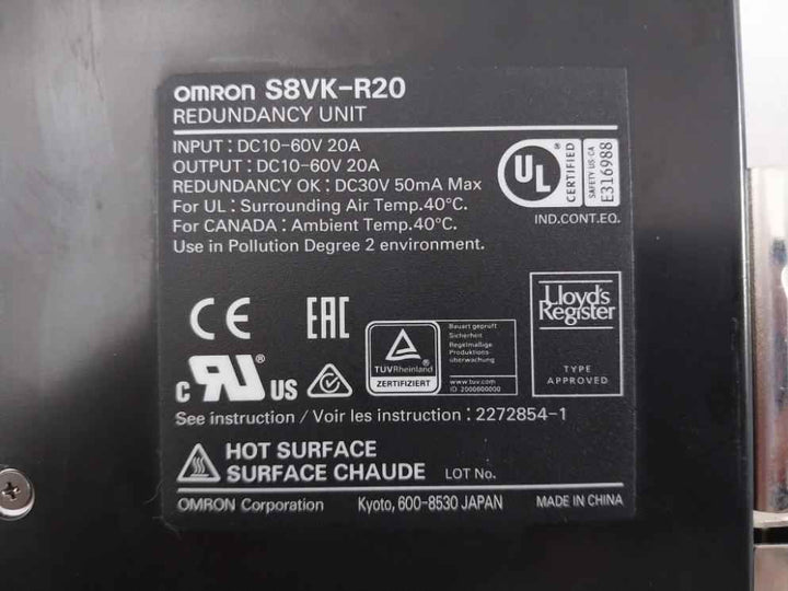 Omron S8Vk-r20 Redundancy Unit Dc10-60V 20A 40°C