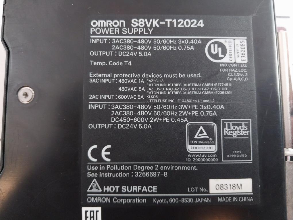 Omron S8Vk-t12024 Power Supply Dc450-600V 0.45A