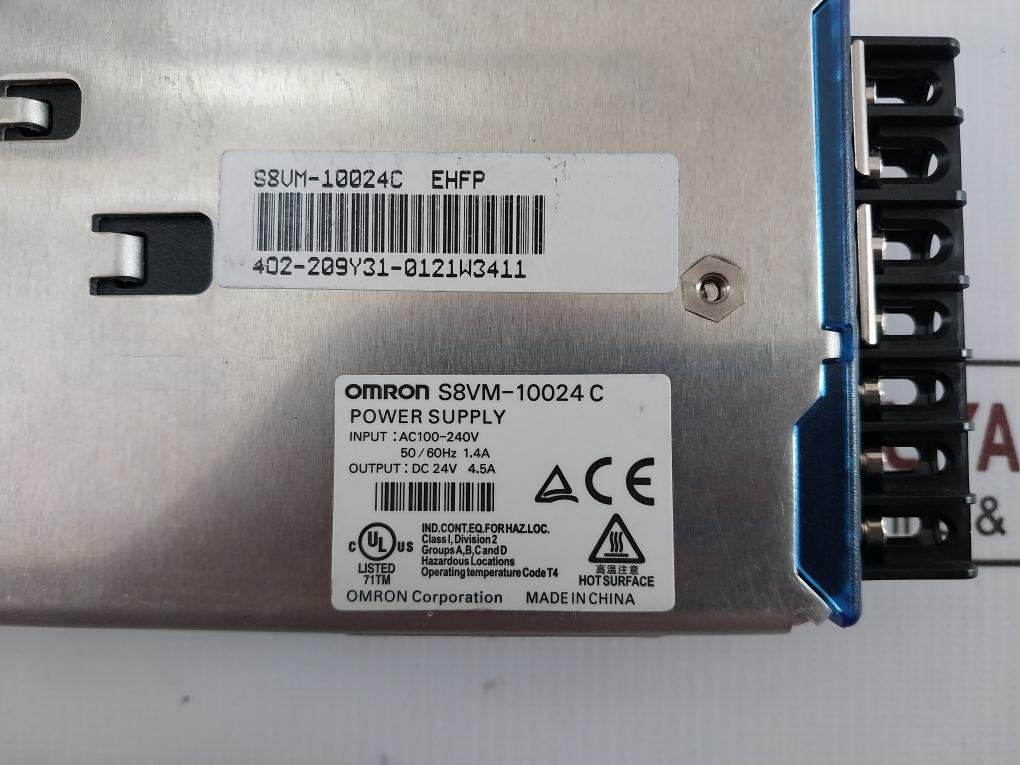 Omron S8Vm-10024C Power Supply Ac100-240V 50/60Hz 1.4A Dc24V 4.5A