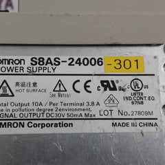 Omron S8as-24006 Power Supply Module Class 2 Ac 100-240v 50/60hz Dc 24v