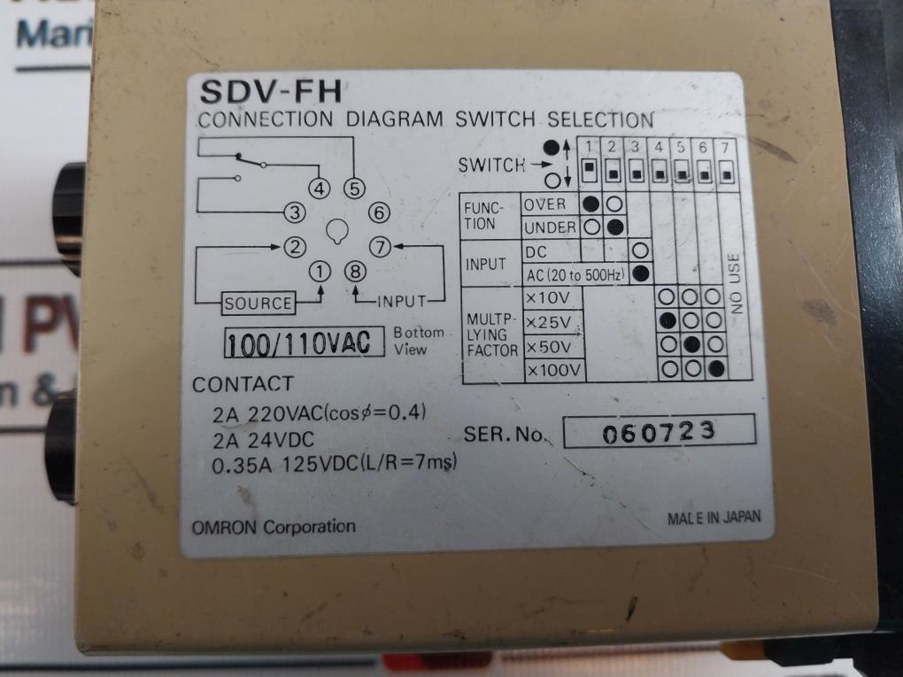 Omron Sdv-fh6 Voltage Sensor With 8Pfa1 Base 100/110Vac
