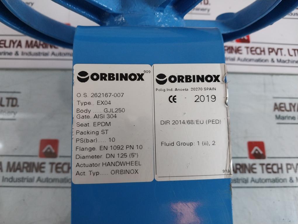 Orbinox Ex04 Knife Gate Valve Dn125 With Handwheel Actuator Gjl250