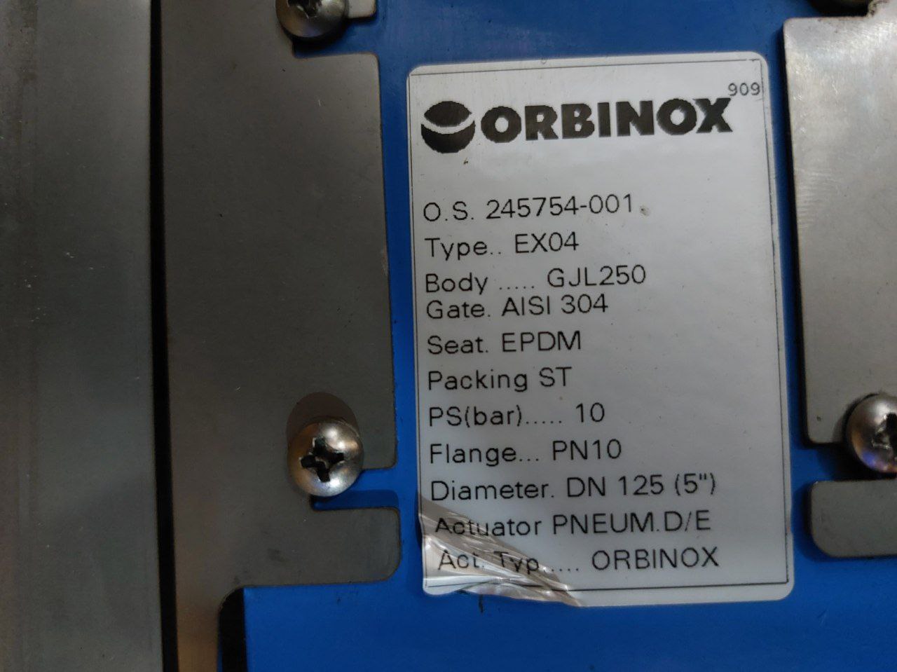 Orbinox Ex04 Knife Gate Valve Gjl250 Pn10 Dn125