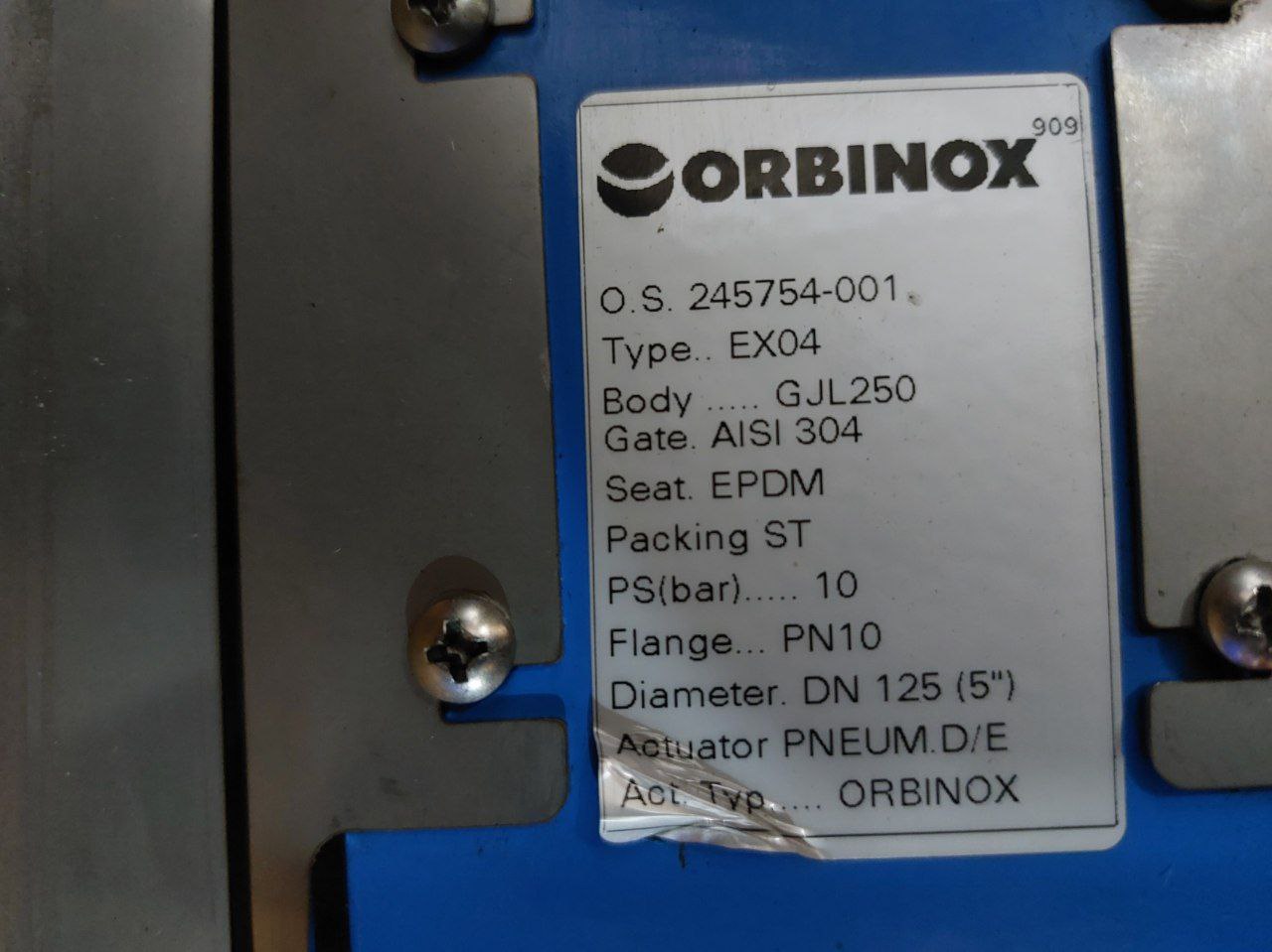 Orbinox Ex04 Knife Gate Valve Gjl250 Pn10 Dn125