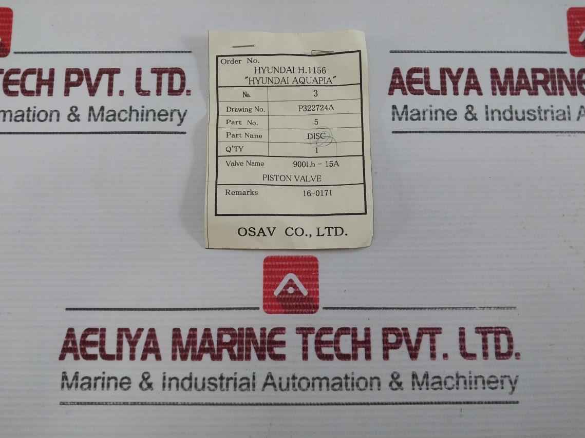 Osav Piston Valve P/No.5 Disc 900Lb-15A