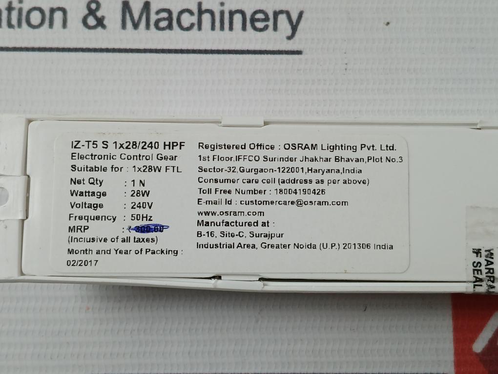 Osram Iz-t5S 1X28/240 Hpf Electronic Control Gear 240V 50Hz 28W