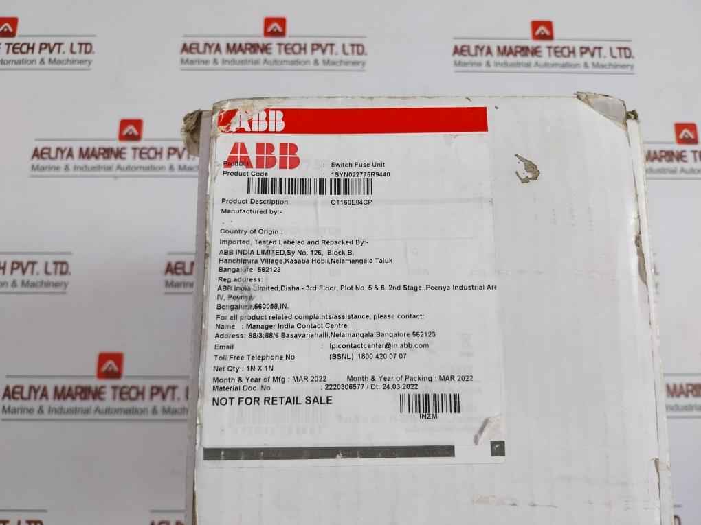 Ot160E04C Switch Fuse Unit 50-60Hz Abb- New