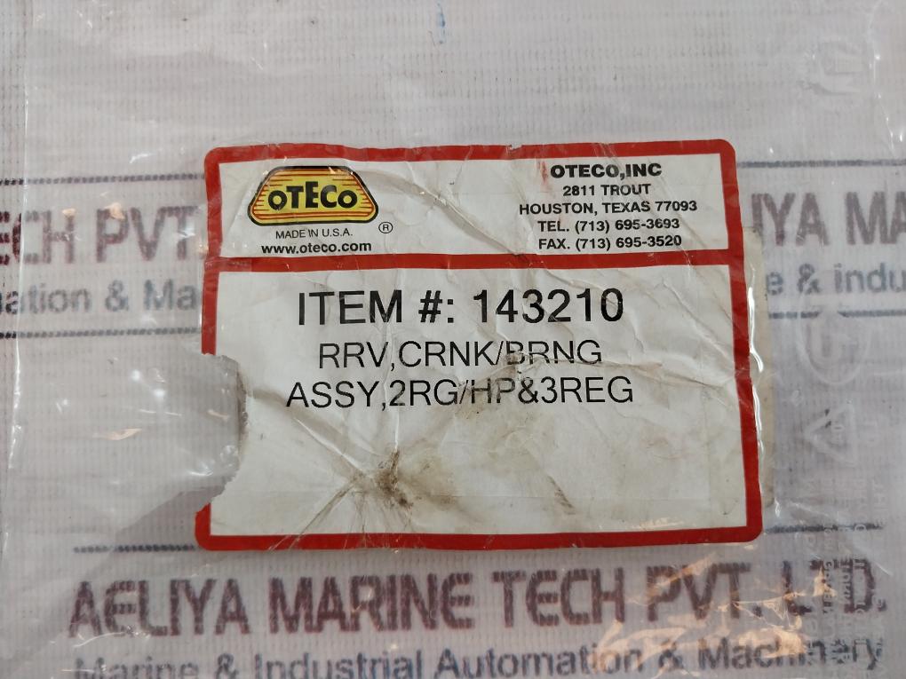 Oteco 143210 2Rg/Hp&3Reg Rrv Crank/Bearing Assy