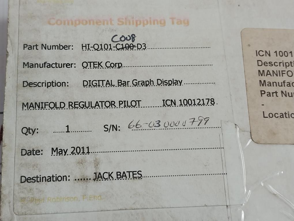 Hi-q101-c008-d3 Digital Bar Graph Display Revision A 0-3000 Psi Otek