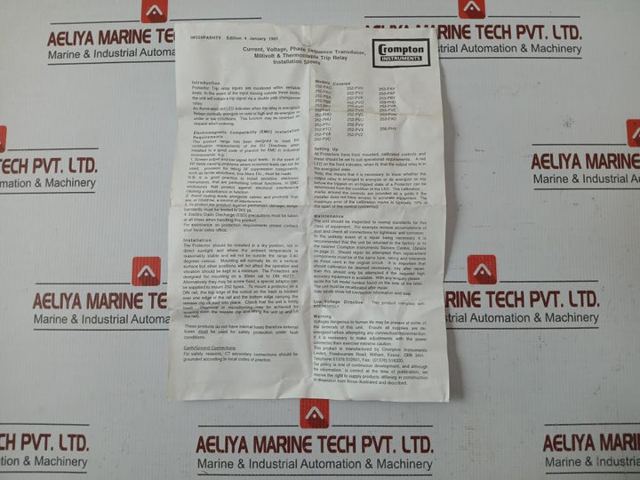 Overcurrent Relay 5A Crompton 252-paou-lsbx-c6-dg-d1-ea