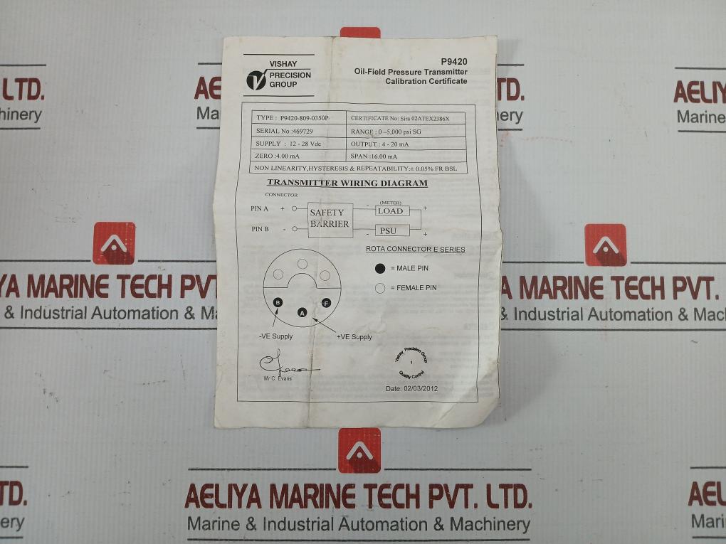 P9420-809-0350P Pressure Transmitter Tranducer Vishay Precision 0-5,000 Psi