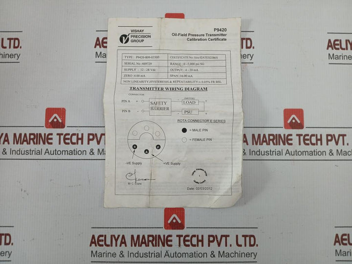 P9420-809-0350P Pressure Transmitter Tranducer Vishay Precision 0-5,000 Psi