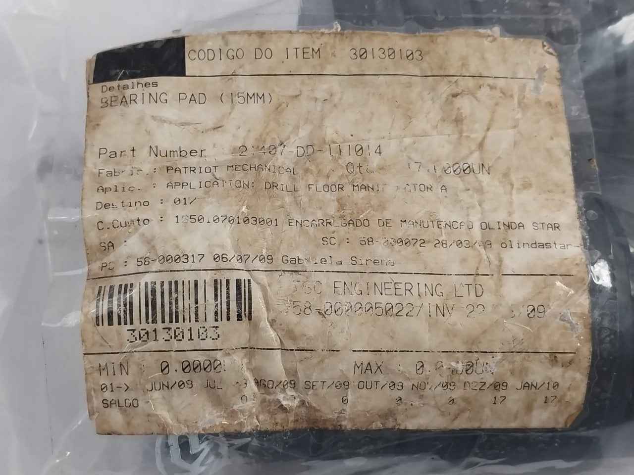 Pack Of 3X Patriot Mechanical 30130103 Bearing Pad 15Mm