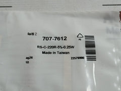 Pack of 5X RS 707-7612 Carbon Film Resistor 220OHM 0.25W