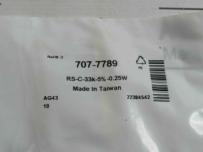 Pack Of 5X C-33K-5%-0.25W Brand Rs - Carbon Film Resistor 707-7789