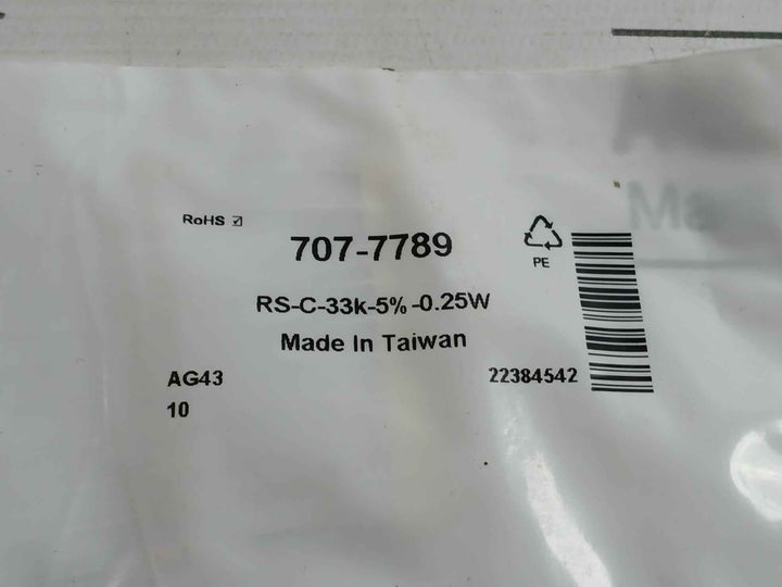 Pack Of 5X C-33K-5%-0.25W Brand Rs - Carbon Film Resistor 707-7789