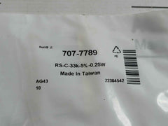 Pack Of 5X C-33K-5%-0.25W Brand Rs - Carbon Film Resistor 707-7789