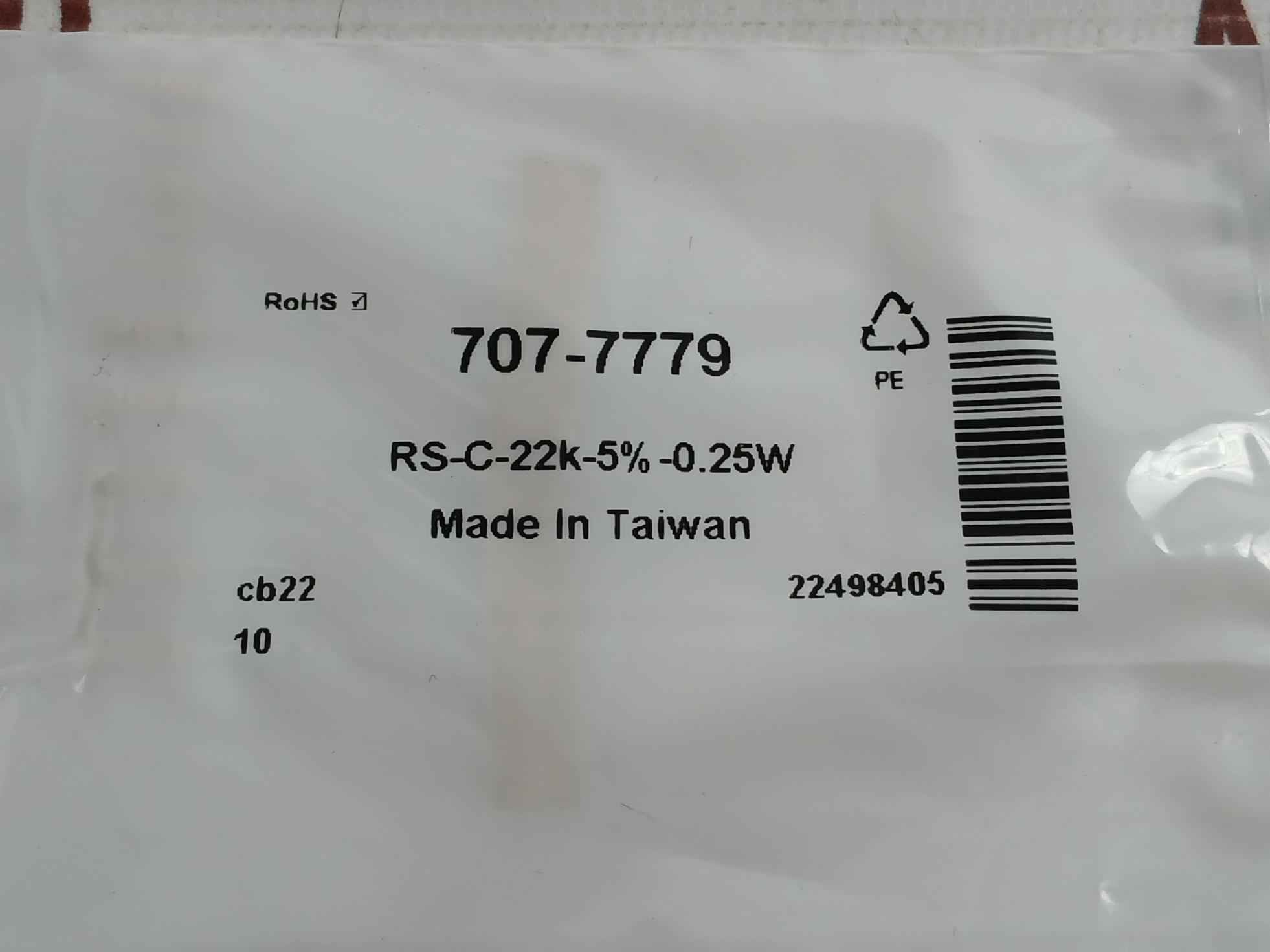 Pack Of 5X Carbon Film Resistor C-22K-5%-0.25W Brand Rs 707-7779