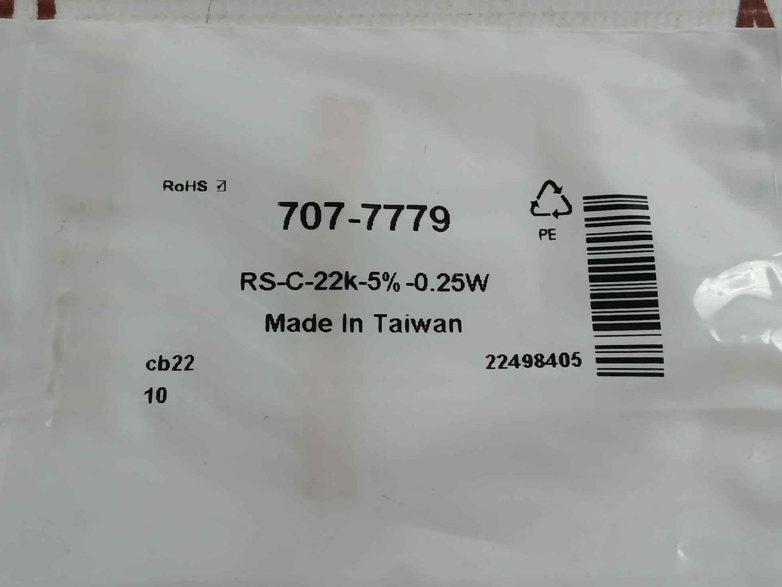 Pack Of 5X Carbon Film Resistor C-22K-5%-0.25W Brand Rs 707-7779