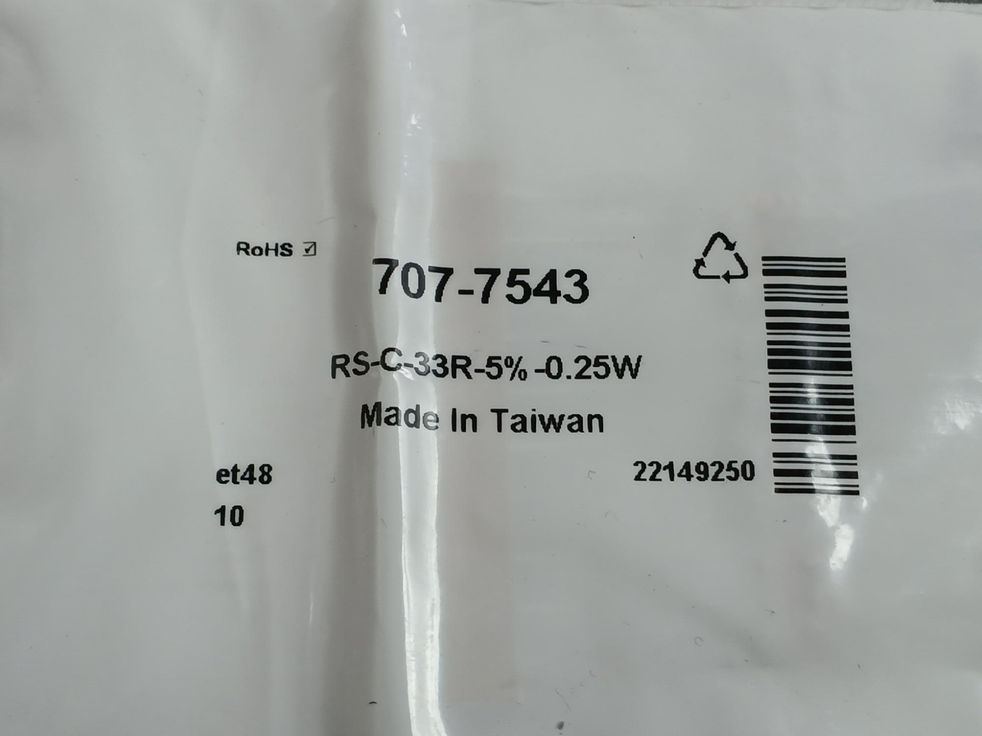Pack Of 5X Rs-c-33R-5%-0.25W Film Resistor Brand Rs Pro