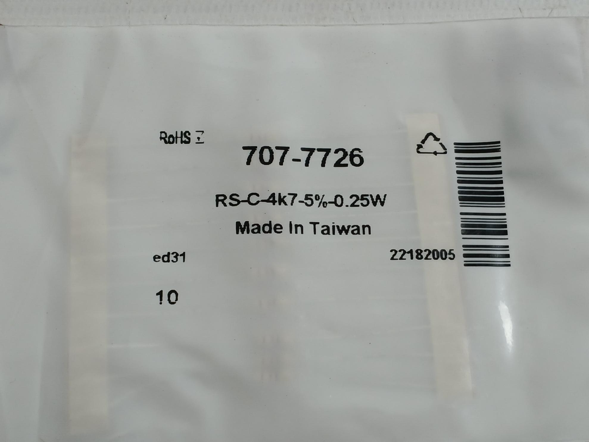 Pack Of 5X Rs-c-4K7-5%-0.25W Rs Pro Film Resistor