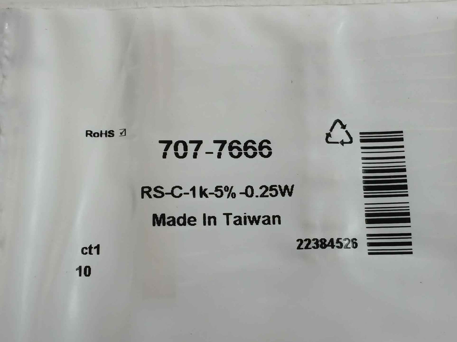 Pack Of 5X Rs Pro Film Resistor Part No: Rs-c-1K-5%-0.25W
