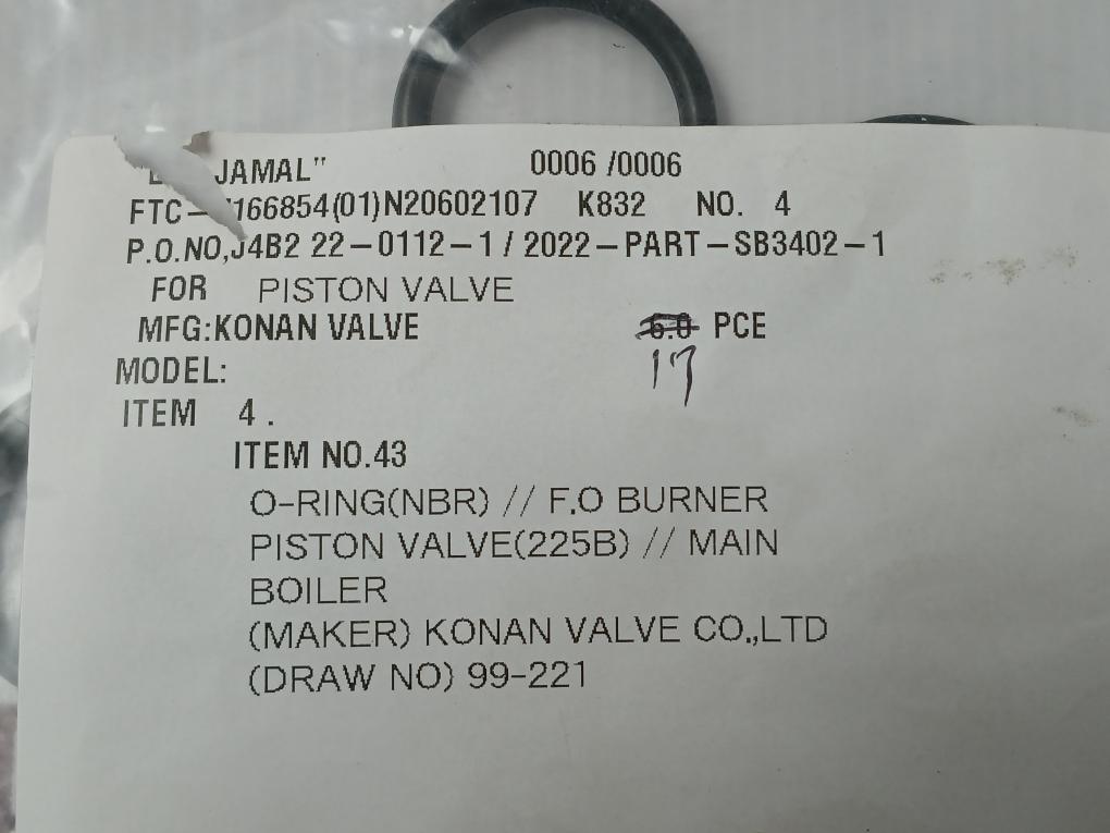 Pack of 3 KONAN K832 O-Ring (NBR) F/ F.O Burner Piston Valve(225B)