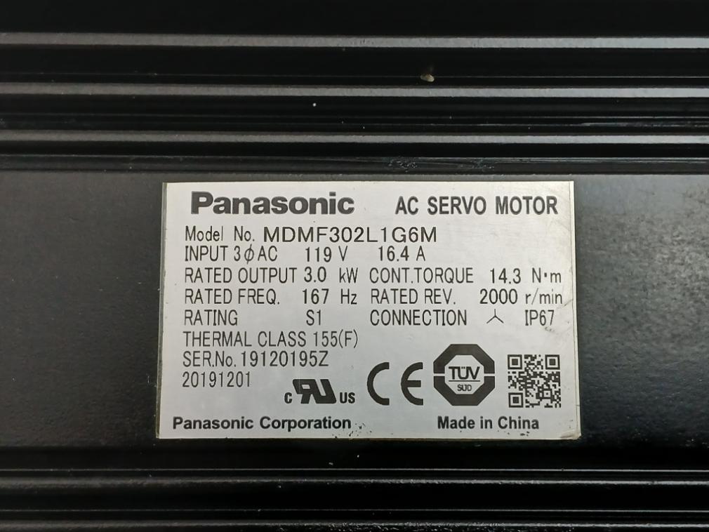 Panasonic Ac Servo Motor Input 119V 16.4A Mdmf302L1G6M