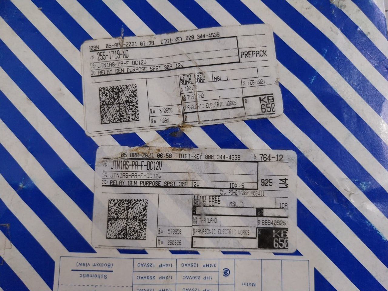 Lot Of 5X Panasonic Jtn1As-pa-f-dc 12V General Purpose Relay Spst 30A 12V
