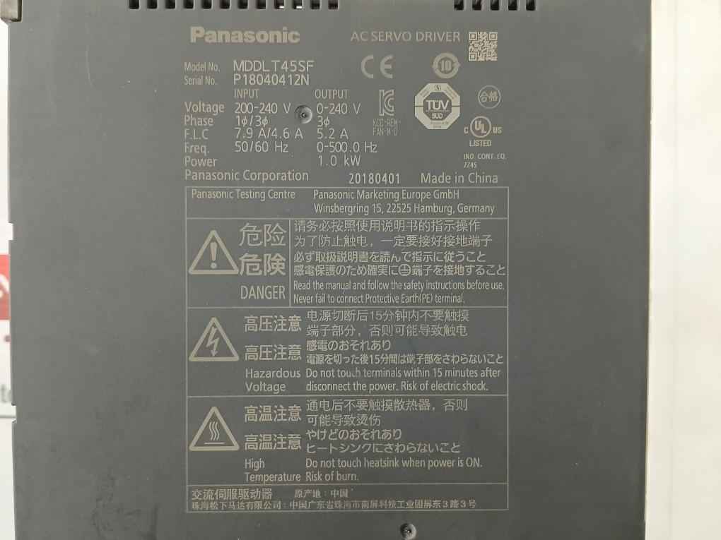 Panasonic Mddlt45Sf Ac Servo Driver Input 200-240V 50/60 Hz