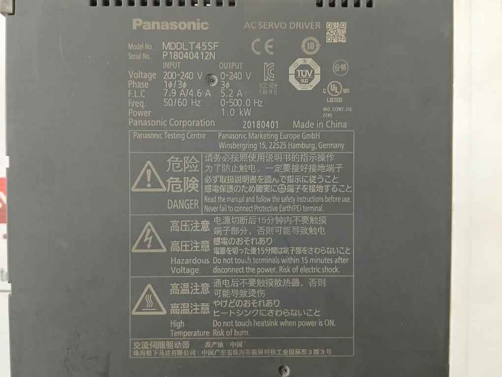 Panasonic Mddlt45Sf Ac Servo Driver Input 200-240V 50/60 Hz