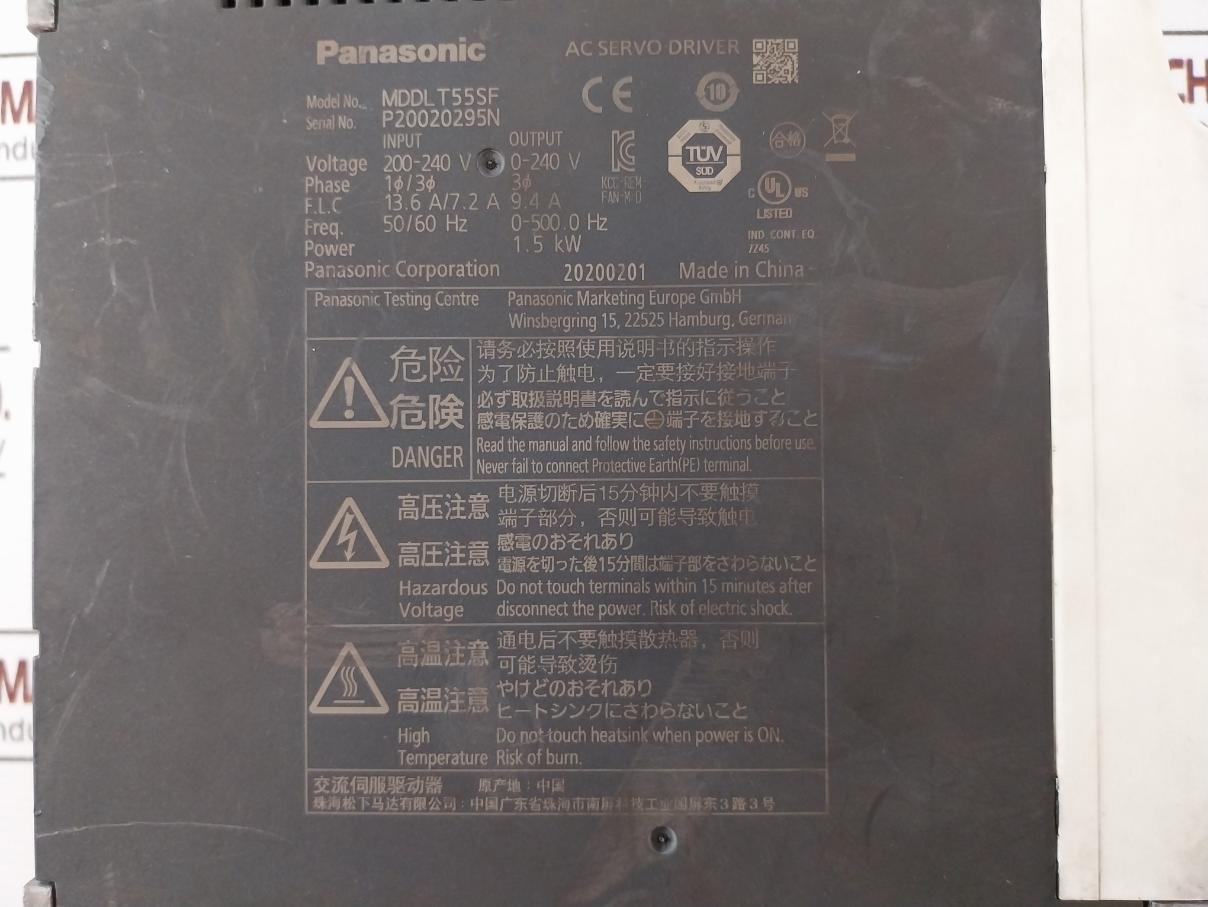 Panasonic Mddlt55Sf Ac Servo Driver Input 200-240V Output 0-240V